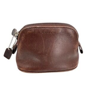 Coach VTG Dome Zip Cosmetic Accessory Pouch Bag Leather Brown Neutral Small